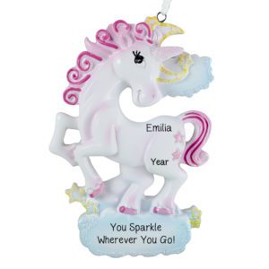 Image of Personalized Sparkling Unicorn With Stars Ornament