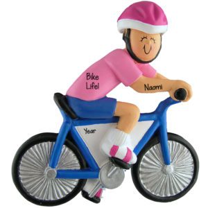 Image of Personalized FEMALE Riding Bike PINK Shirt Ornament