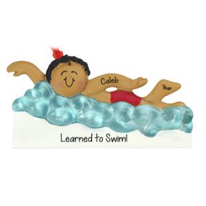 Image of Learned To Swim BOY In Water Personalized Ornament African American
