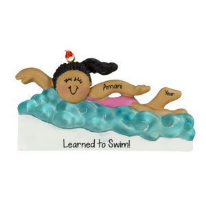 Image of Learned To Swim GIRL In Water Personalized Ornament African American