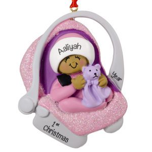 Image of Personalized Baby GIRL'S 1st Christmas Glittered Carrier Ornament African American