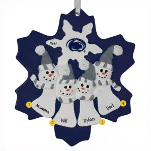 Image of Penn State Family Of 4 Snowmen Personalized Ornament