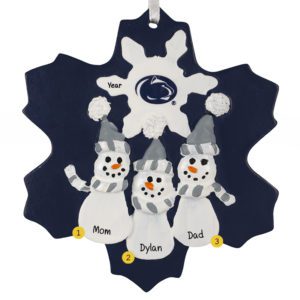 Image of Penn State Family Of 3 Snowmen Personalized Ornament