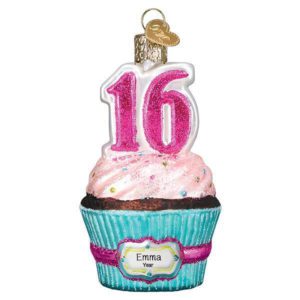 Image of Personalized Sweet 16 Birthday Glittered Cupcake Ornament