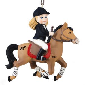 Image of Personalized Girl Riding BROWN Horse Ornament