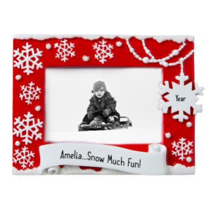 Image of Personalized RED Snowflake Picture Frame Easel Back Ornament