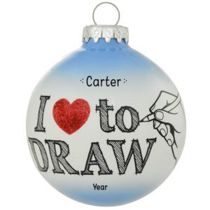 Image of Personalized I Love To Draw Glittered Glass Ornament