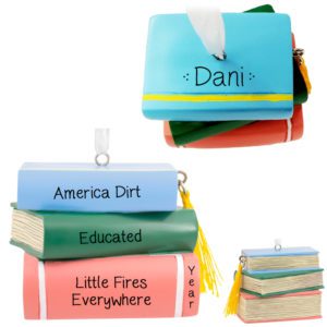 Image of Personalized Colorful Stack Of Books With Tassel Ornament