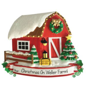 Image of Personalized Christmas On The Farm RED Barn And Snow Ornament