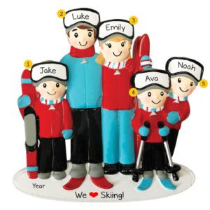 Image of Personalized Family Of Five On Skiing Souvenir Ornament