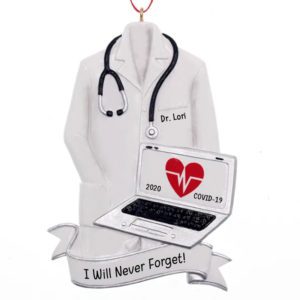Image of Doctor Coat And Computer Never Forget COVID Ornament