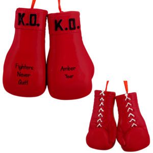 Image of Personalized Fighters Never Quit Boxing Gloves 3-D Ornament