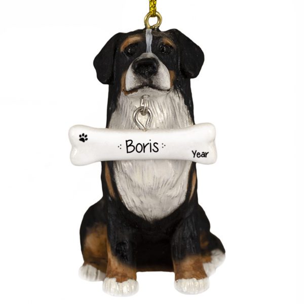Personalized Bernese Mountain Dog Statue With Dangling Bone Ornament