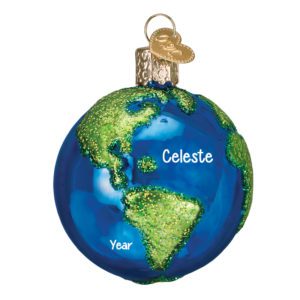 Image of Personalized Plant Earth Glittered Glass Ornament