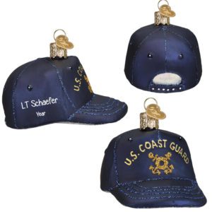 Image of Personalized US Coast Guard Glittered Glass Cap 3-D Ornament