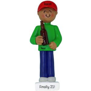 Image of Personalized African American MALE Holding Bottled Beer Ornament