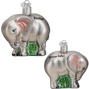 Image of Personalized African Safari Souvenir Baby Elephant Glass 3-D Ornament