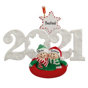Image of 2021 Engaged Couple In Sled Personalized Ornament