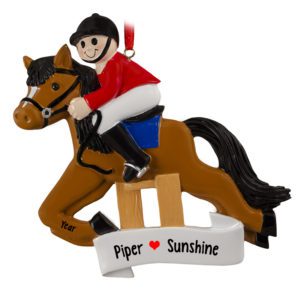 Image of Personalized Equestrian On Horse Jumping Over Fence Ornament