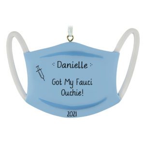 Image of Personalized COVID Vaccine Blue Mask Resin Ornament