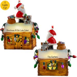 Image of Personalized Cabin Sweet Cabin Light Up Glittered 3-Dimensional Ornament