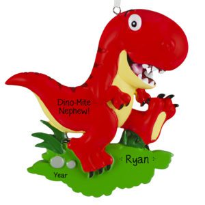 Image of Personalized Nephew RED T-Rex Dinosaur Ornament