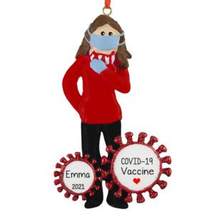 Image of Personalized Vaccinated FEMALE Wearing Mask Ornament
