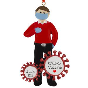 Image of Personalized MALE Wearing Mask And Gloves Got Vaccinated Ornament