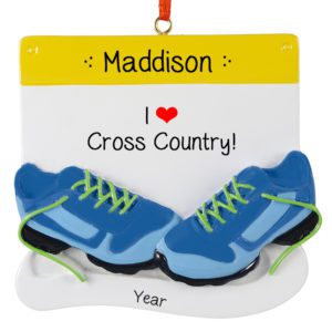 Image of Personalized I Love Cross Country BLUE Shoes Ornament