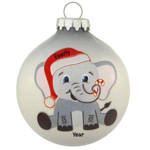 Image of Personalized Elephant Santa Hat Candy Cane Glass Ornament