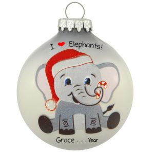 Image of Personalized I Love Elephants Candy Cane Glass Ornament