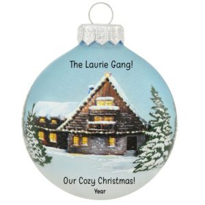Image of Cozy Christmas Cabin Personalized Glass Ball Ornament