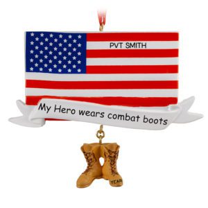 Image of Personalized My Hero Wears Combat Boots American Flag Ornament