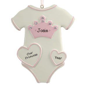 Image of Personalized Our Little Princess PINK CROWN Onesie Ornament