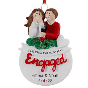 Image of Personalized ENGAGED Couple 1st Christmas Glittered Ornament