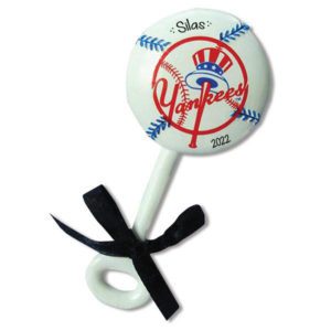Image of Personalized New York Yankees Baby Rattle Ornament