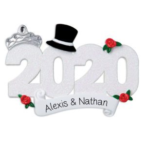 Image of Personalized 2020 Bride And Groom Glittered Numbers Ornament