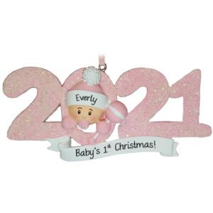 Image of 2021 Baby Girl's 2nd Christmas Personalized Glittered Ornament