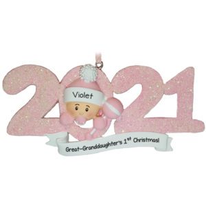 Image of 2021 Baby Girl's 2nd Christmas Personalized Glittered Ornament