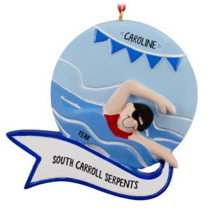 Image of Personalized FEMALE On Swim Team Cap And Goggles Ornament