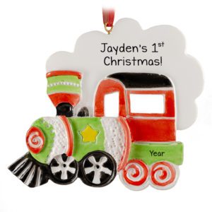Image of Personalized Baby's 1st Christmas Colorful Train Ornament