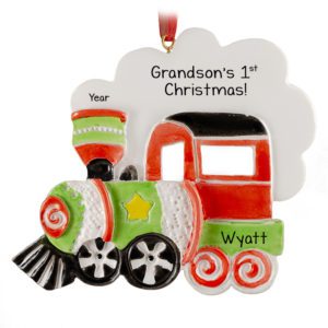 Image of Personalized Grandson's 1st Christmas Colorful Train Ornament