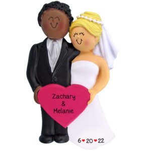 Image of Personalized Interracial Wedding Couple African American Male BLONDE Bride Ornament