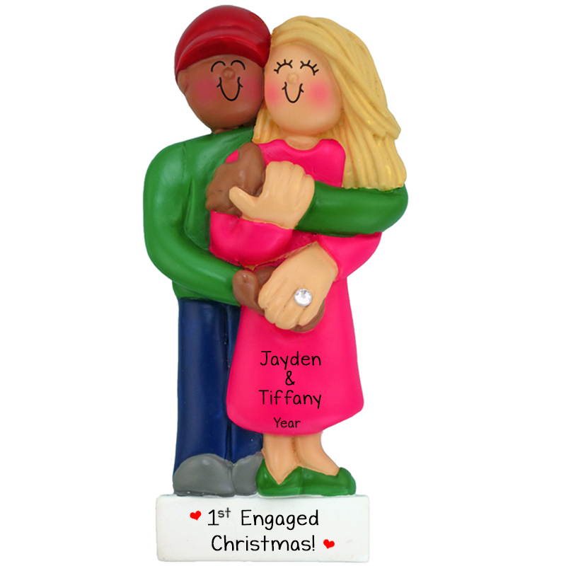 Personalized Engaged Interracial Couple African American Male BLONDE Female Ornament