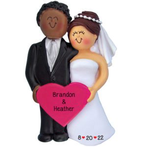 Image of Personalized Interracial Wedding Couple African American Male BRUNETTE Bride Ornament
