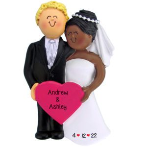 Image of Personalized Interracial Wedding Couple BLONDE Male African American Bride Ornament