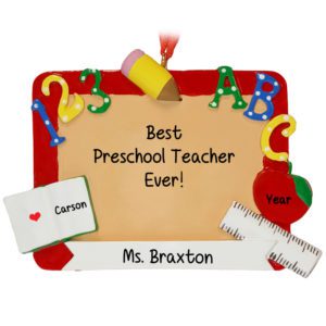 Image of Best Preschool Teacher Ever Chalkboard Personalized Ornament