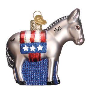 Image of Personalized Democrat Donkey Glittered Glass Ornament