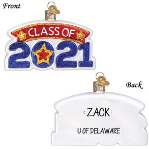 Image of Personalized College Graduation Class Of 2021 Glittered Glass Ornament