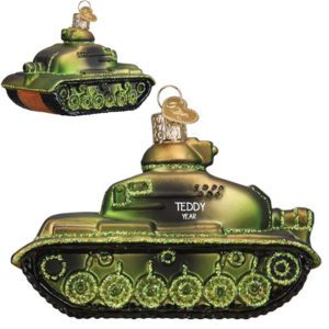 Image of Personalized Military Tank 3-D Glittered Glass Ornament